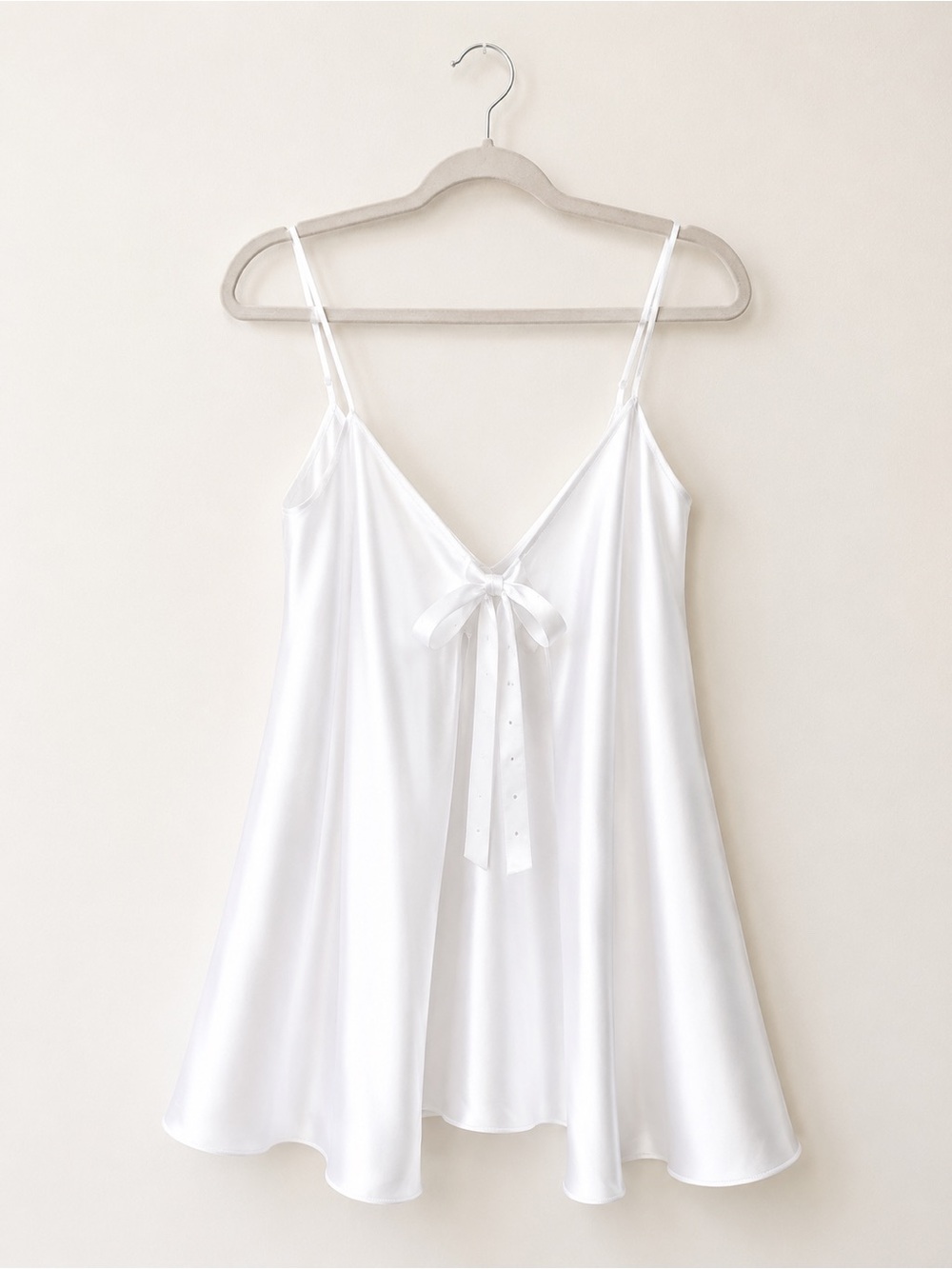 La Senza Lingerie Satin Cami Tank | White | Rhinestone Bow | Size S/P